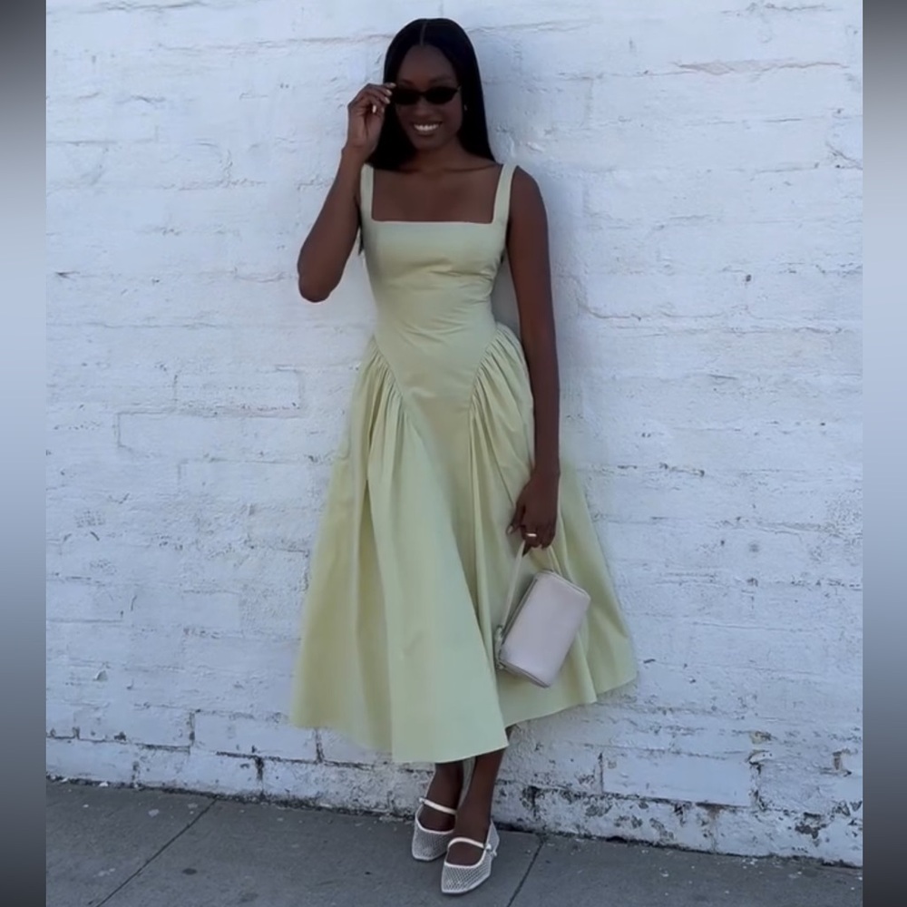 Astr Light Green Midi Dress